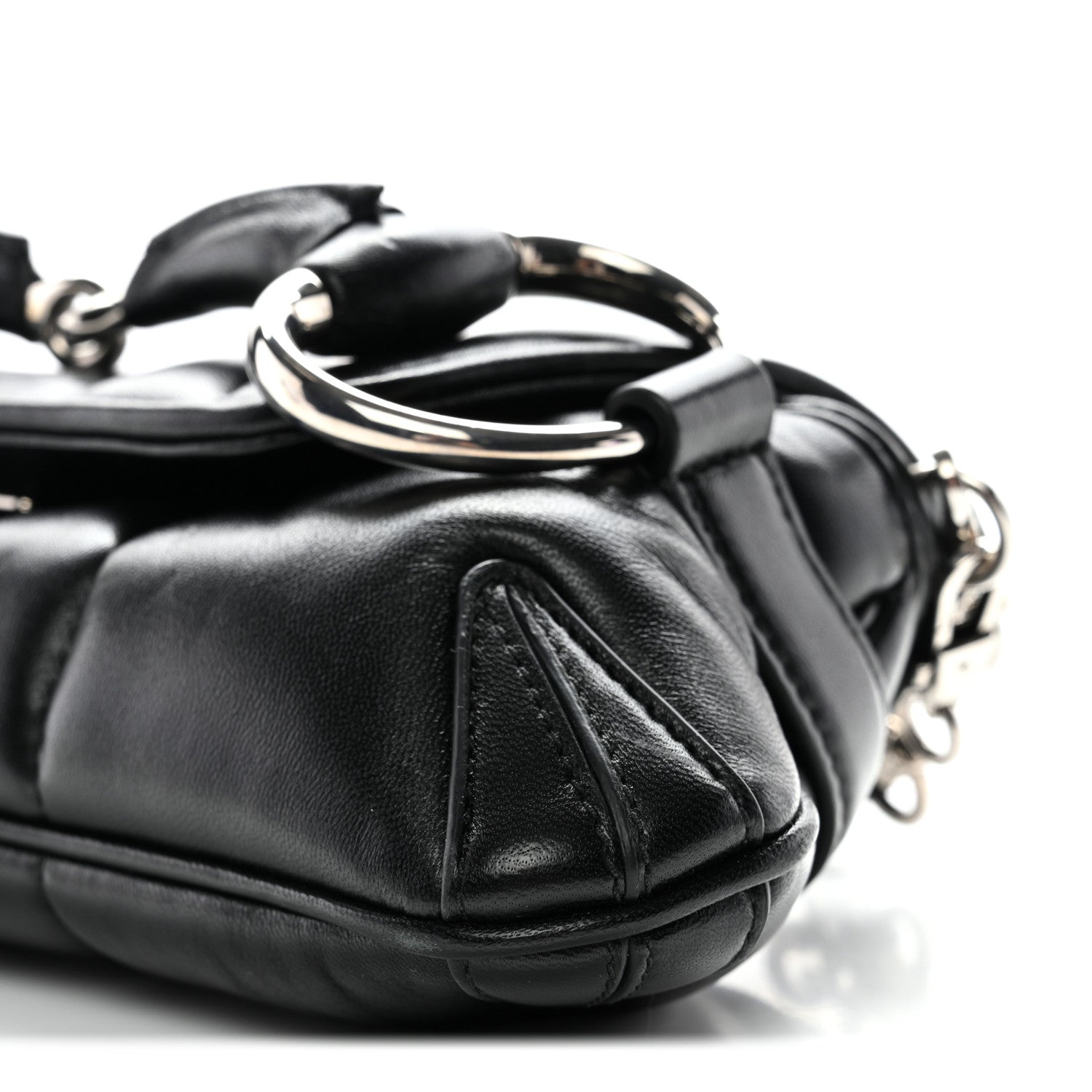 Gucci Nappa Vertical Matelasse Small Maxi Horsebit Chain Shoulder Bag Black