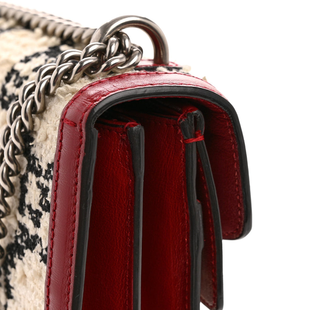 Gucci Tweed GG Monogram Small Dionysus Shoulder Bag White Black Romantic Cherry