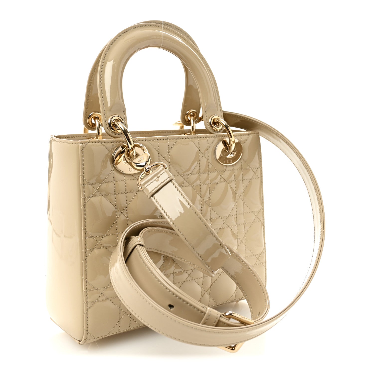 Christian Dior Patent Cannage Small Lady Dior Beige