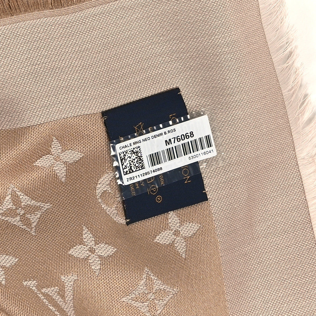 Louis Vuitton Silk Wool Monogram Denim Shawl Beige Rose