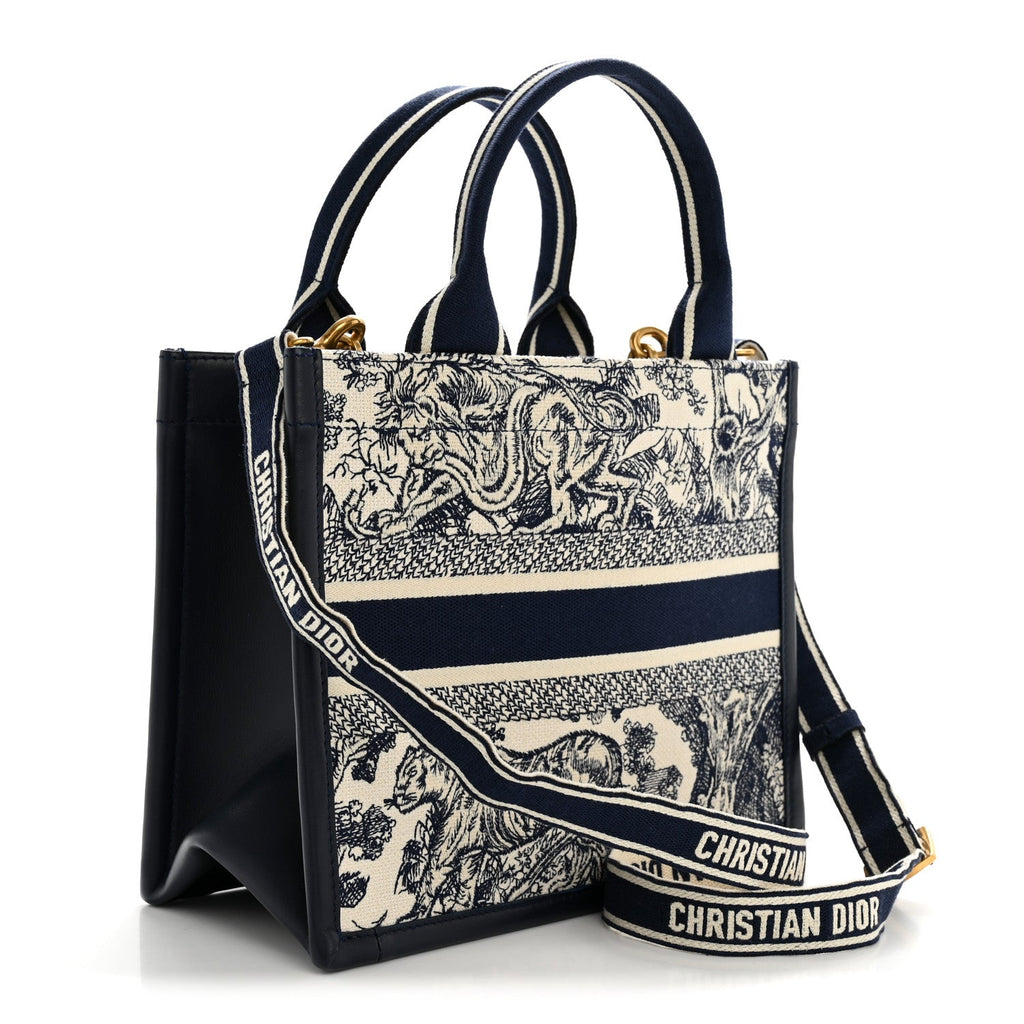 Christian Dior Calfskin Dioriviera Toile De Jouy Small Book Tote With Strap Blue Multicolor