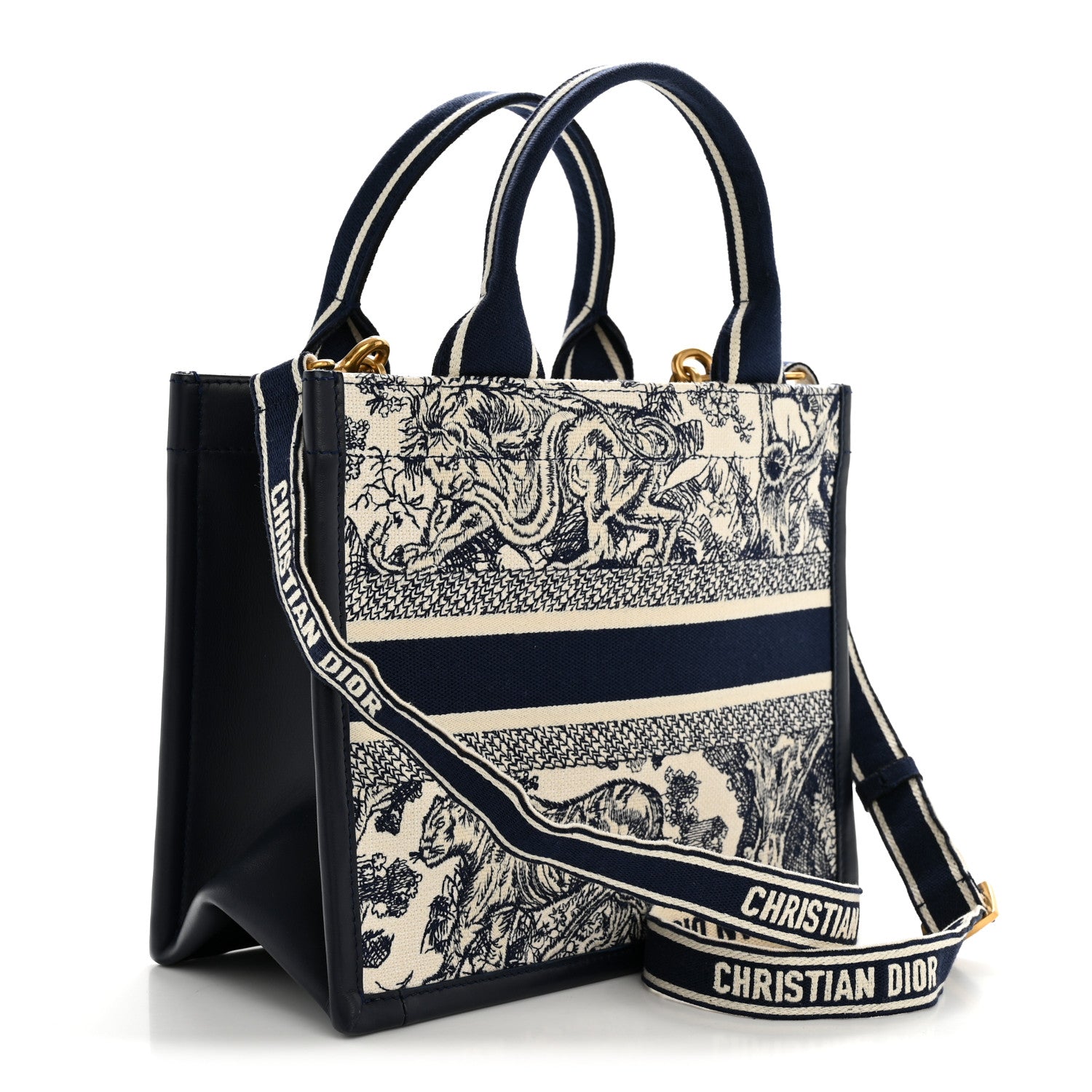 Christian Dior Calfskin Dioriviera Toile De Jouy Small Book Tote With Strap Blue Multicolor