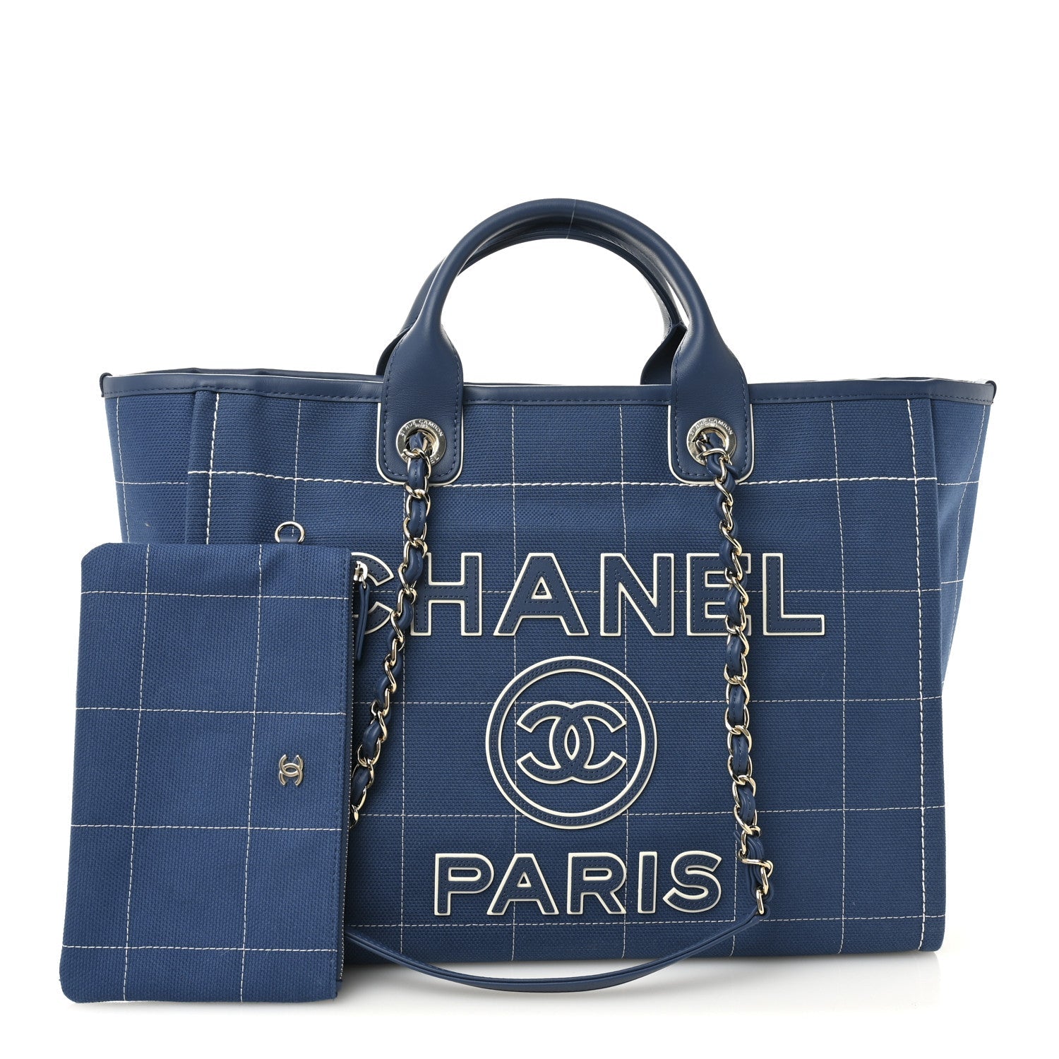 Chanel Cotton Medium Deauville Tote Blue White