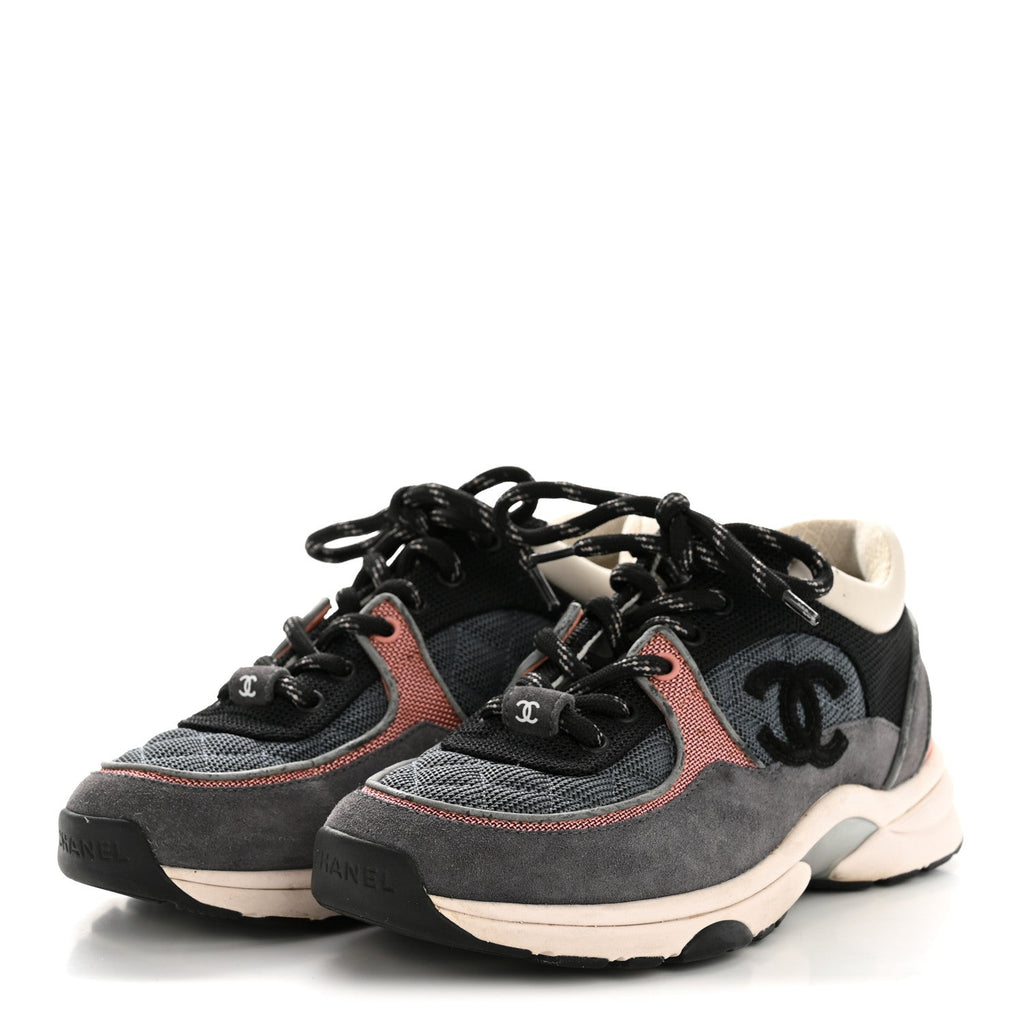 Fabric Calfskin Suede Womens CC Sneakers 36.5 Grey Pink