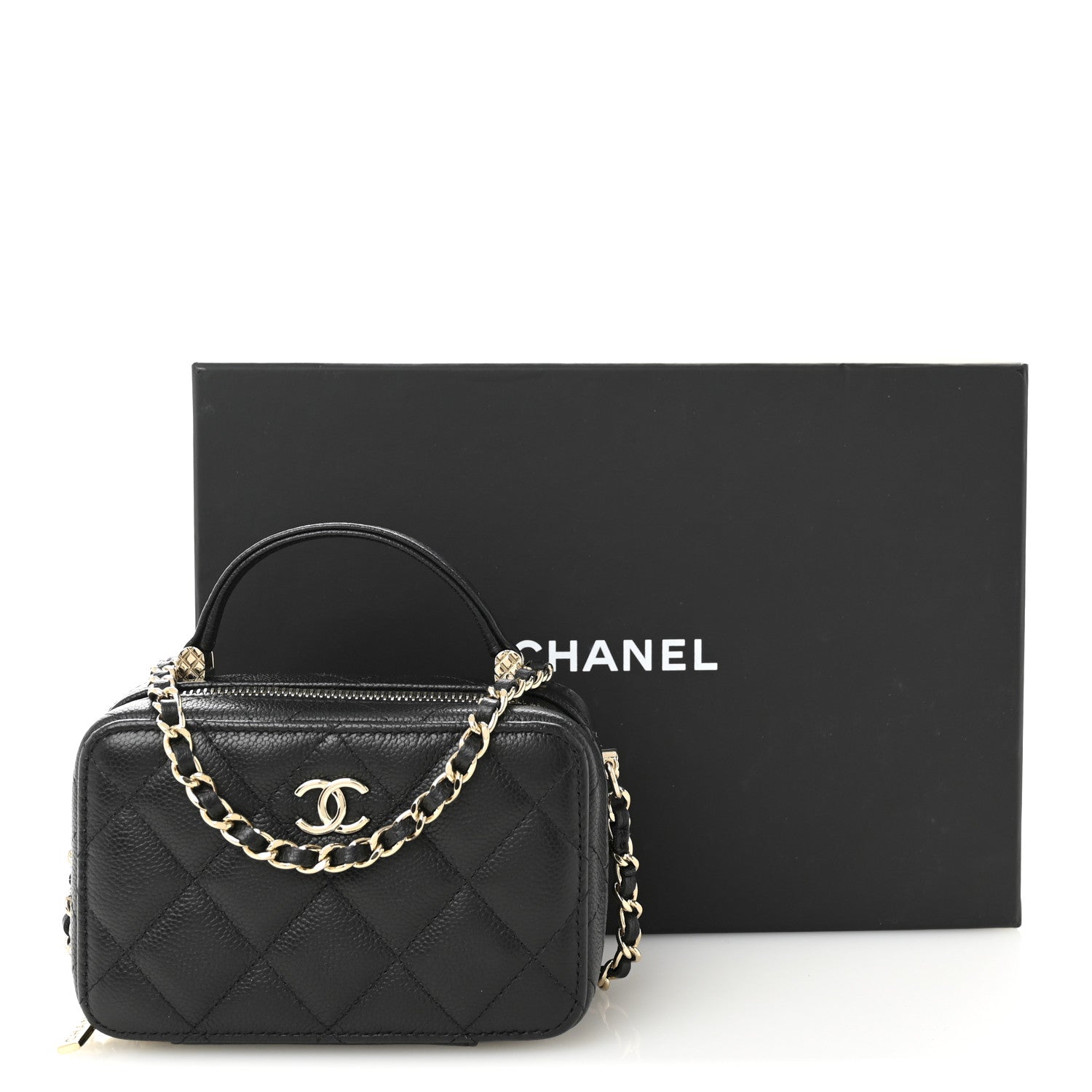 Chanel Caviar Quilted Small Top Handle Vanity Case Black