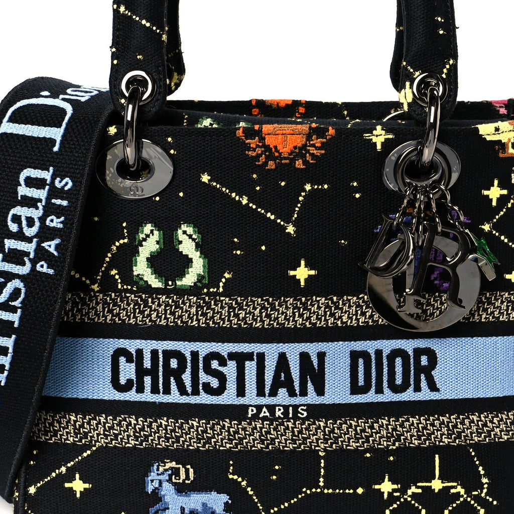 Christian Dior Canvas Pixel Zodiac Embroidered Medium Lady D-Lite Nero Multicolor