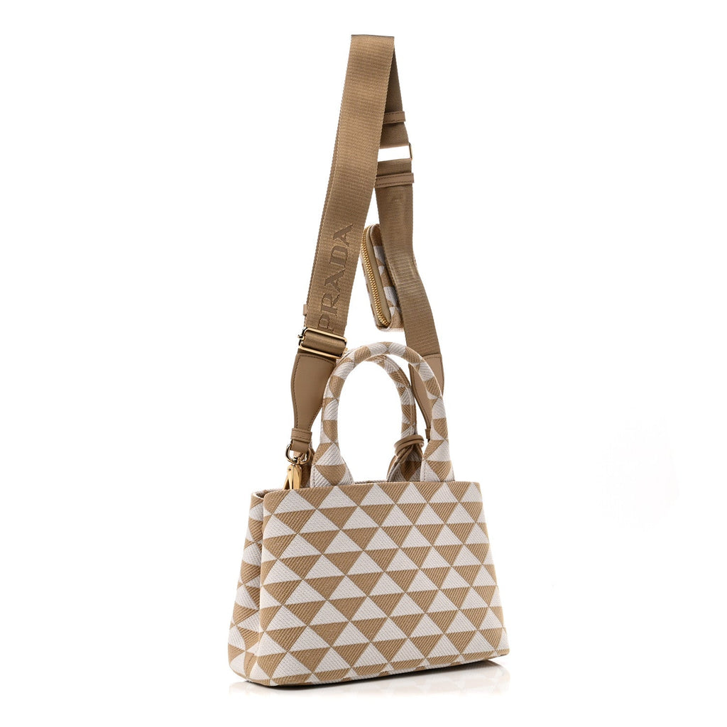 Prada Jacquard Triangolo Symbole Embroidered Tote Corda Talco