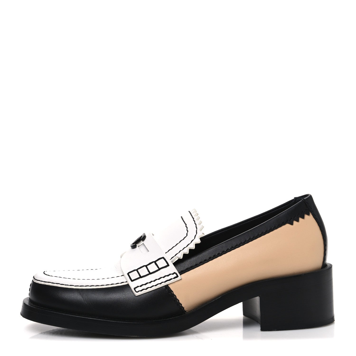 Calfskin CC Loafers 40 Black White Beige