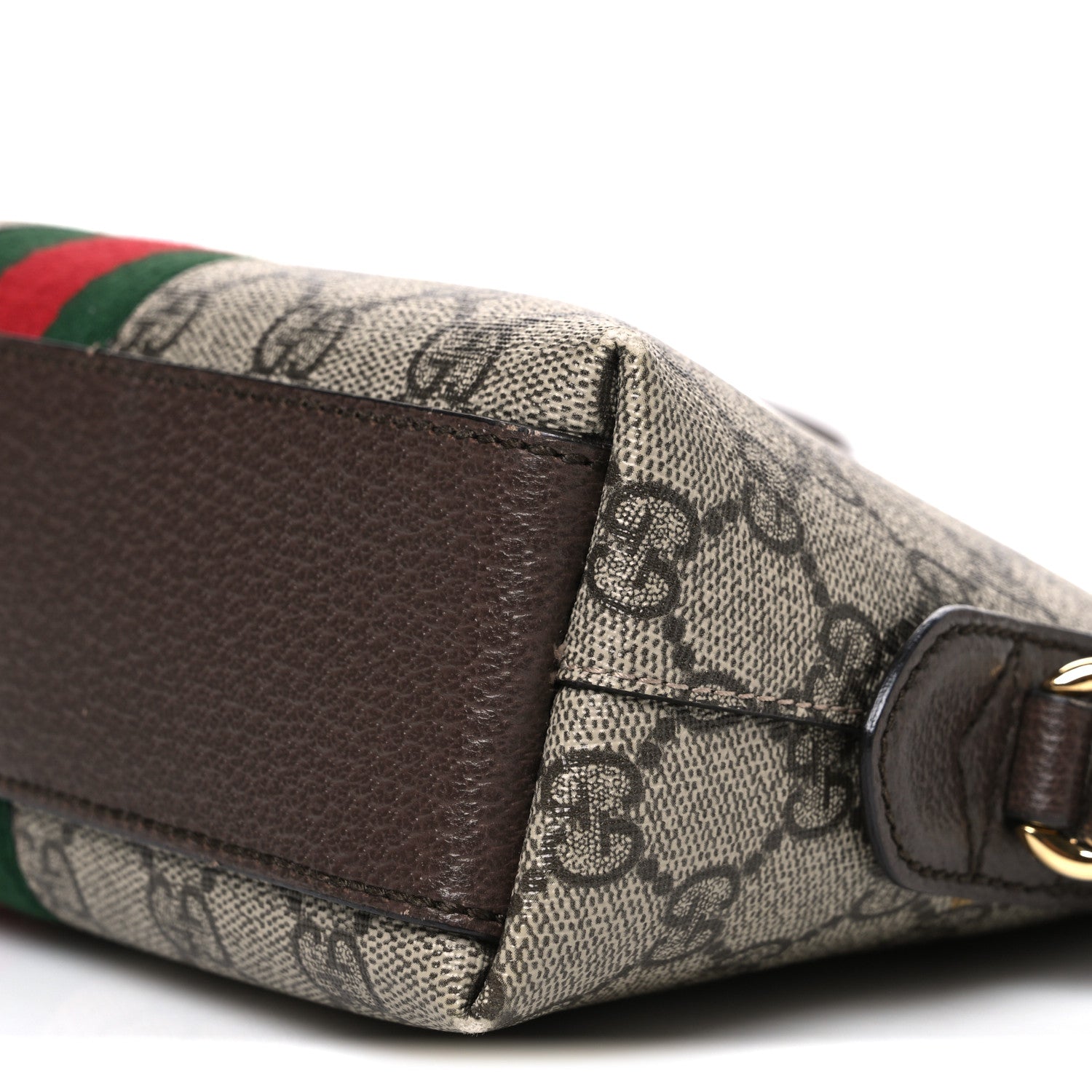 Gucci GG Supreme Monogram Textured Dollar Calfskin Web Small Ophidia Dome Shoulder Bag Beige Ebony New Acero