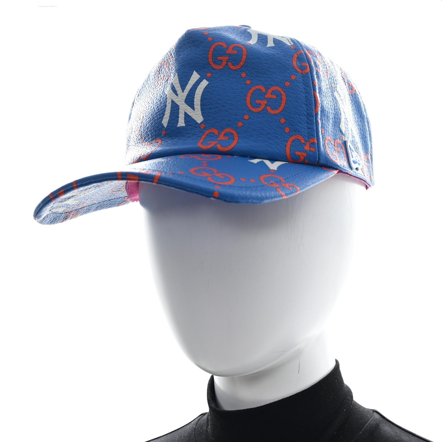 Gucci X MLB Calfskin Stampato 3D GG Monogram NY Yankees Baseball Hat M Blue