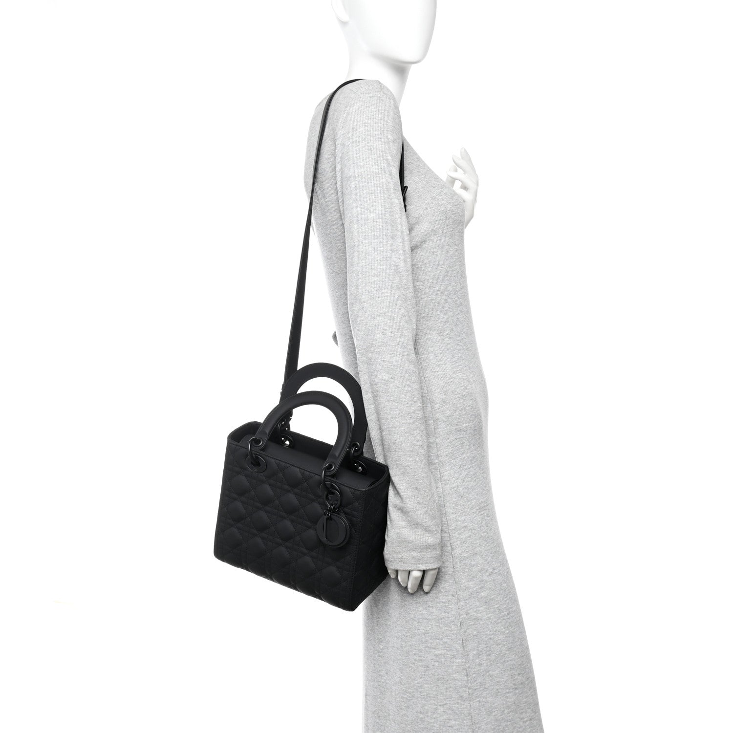 Christian Dior Ultra Matte Calfskin Cannage Medium Lady Dior Black
