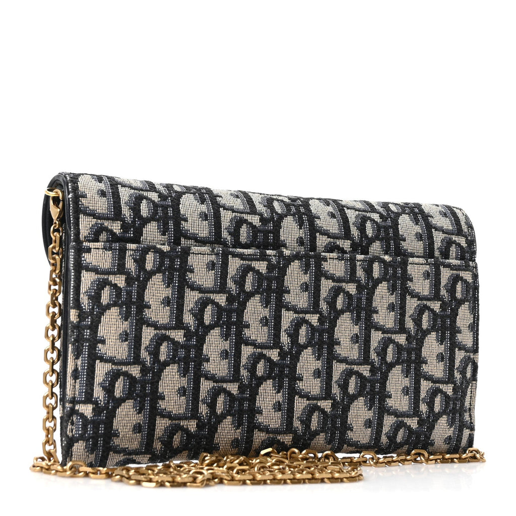 Christian Dior Oblique Saddle Chain Long Wallet Blue