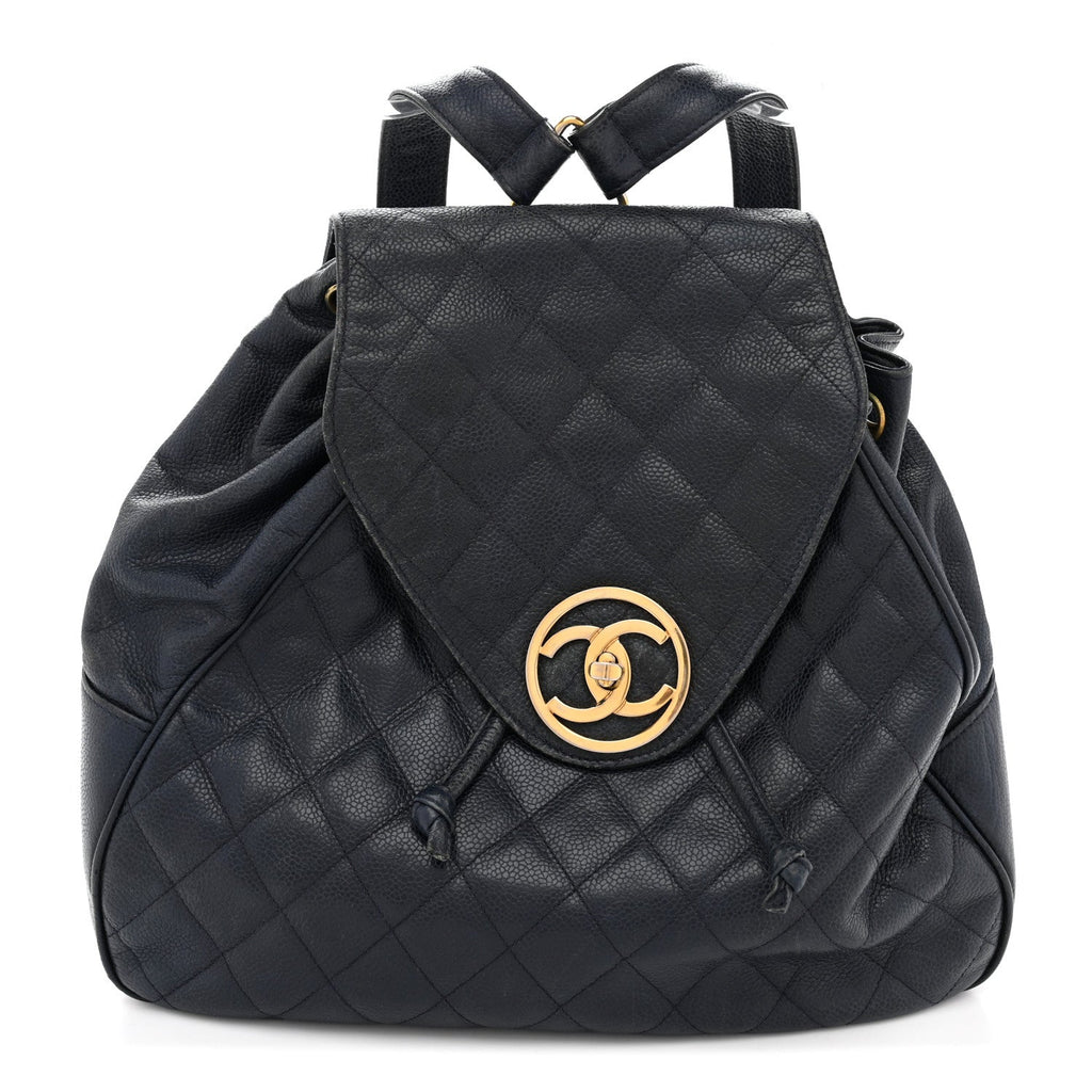 Chanel Caviar Quilted CC Drawstring Backpack Navy