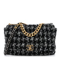 Chanel Tweed Quilted Maxi Chanel 19 Flap Black Silver Ecru