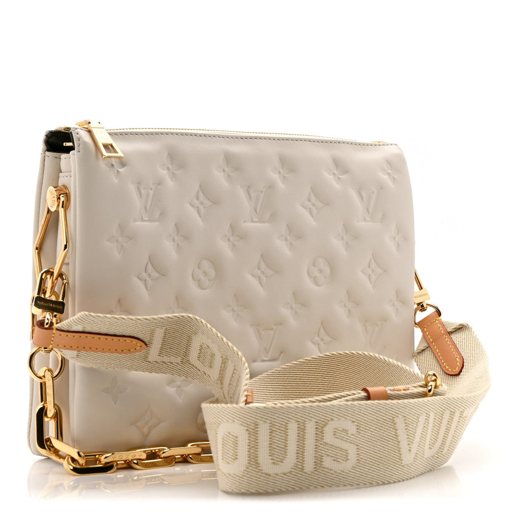 Louis Vuitton Lambskin Embossed Monogram Coussin PM Beige Cream