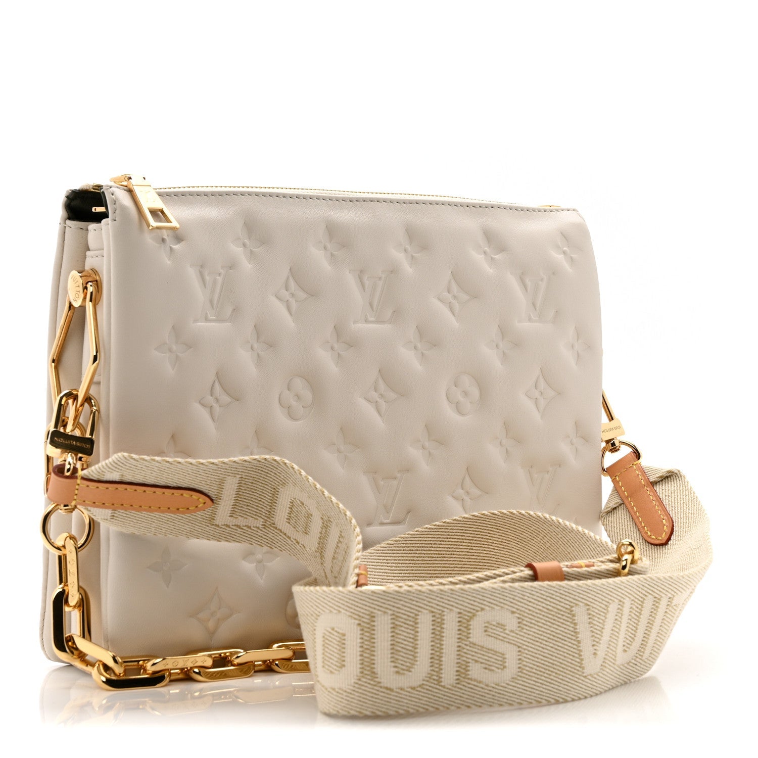 Louis Vuitton Lambskin Embossed Monogram Coussin PM Beige Cream