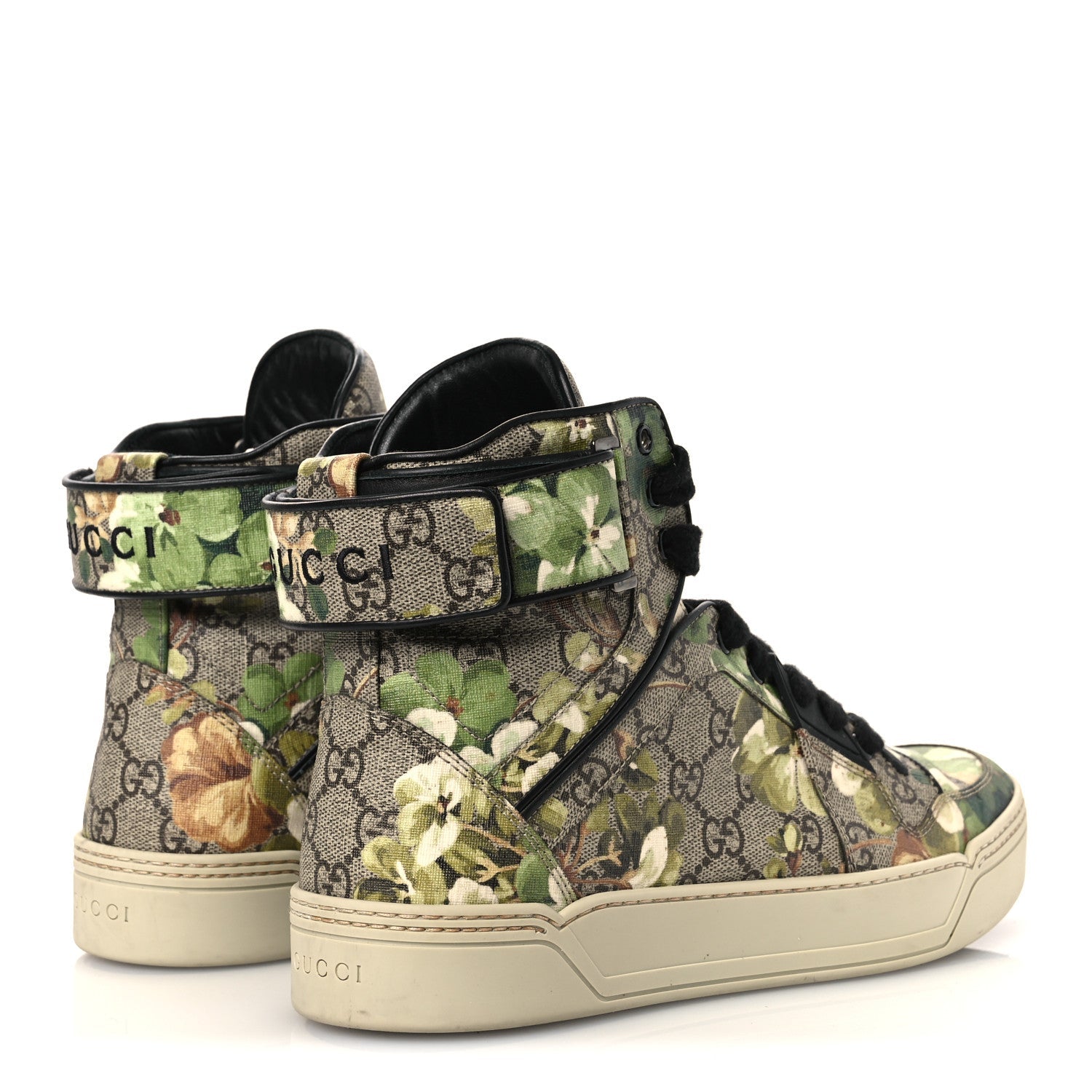 Gucci GG Monogram Blooms Web High Top Sneakers 8 Beige Green
