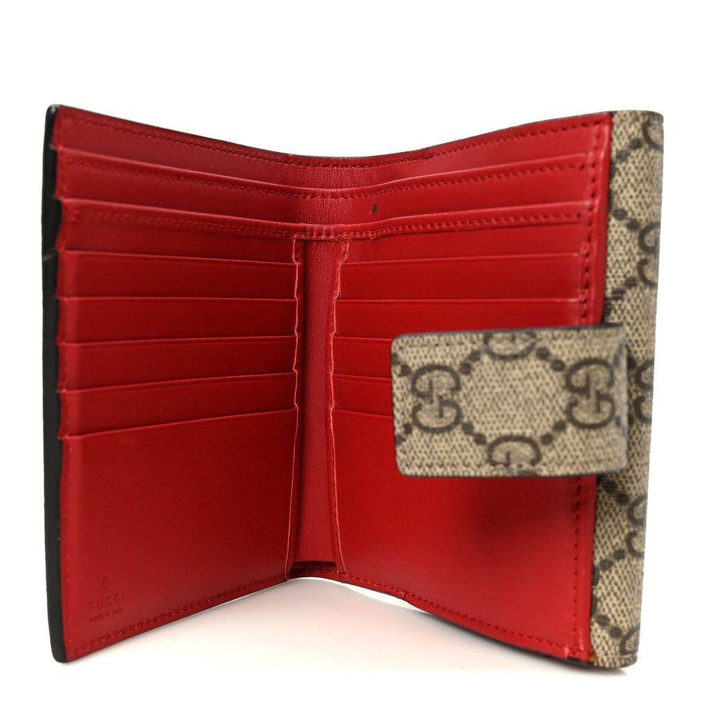 Gucci GG Supreme Monogram Cherry Embellished Card Case Wallet Hibiscus Red