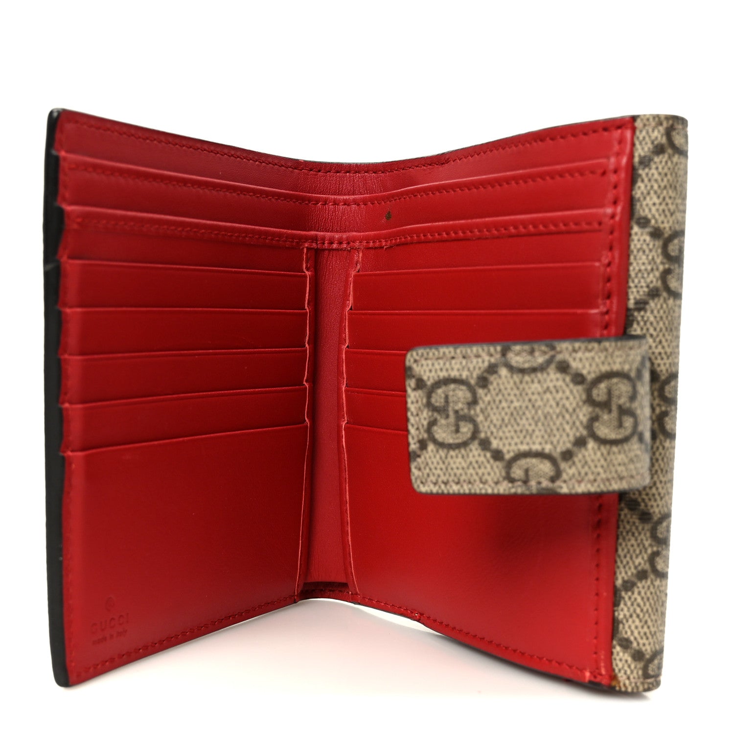 Gucci GG Supreme Monogram Cherry Embellished Card Case Wallet Hibiscus Red