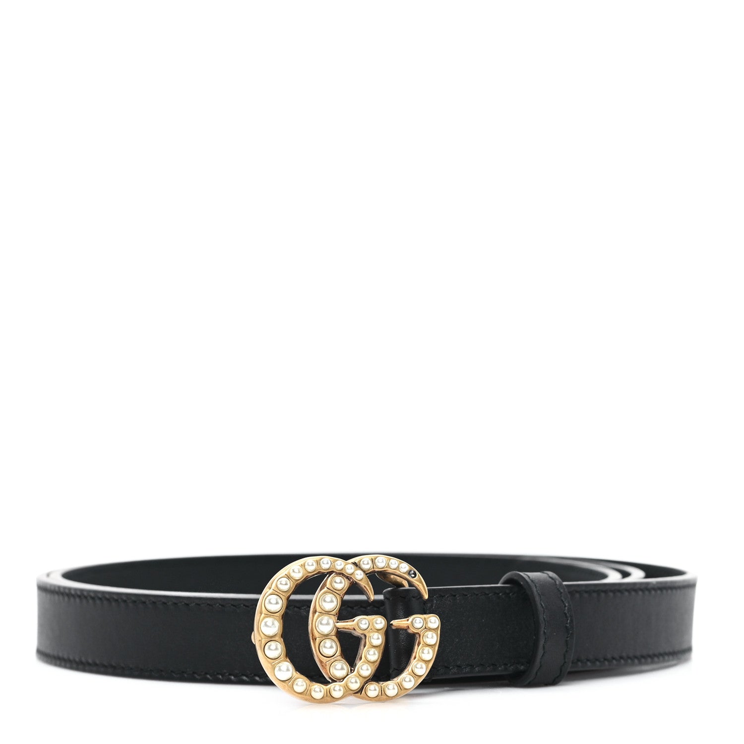 Gucci Moon Calfskin Pearl Double G 20mm Belt 100 40 Black Cream
