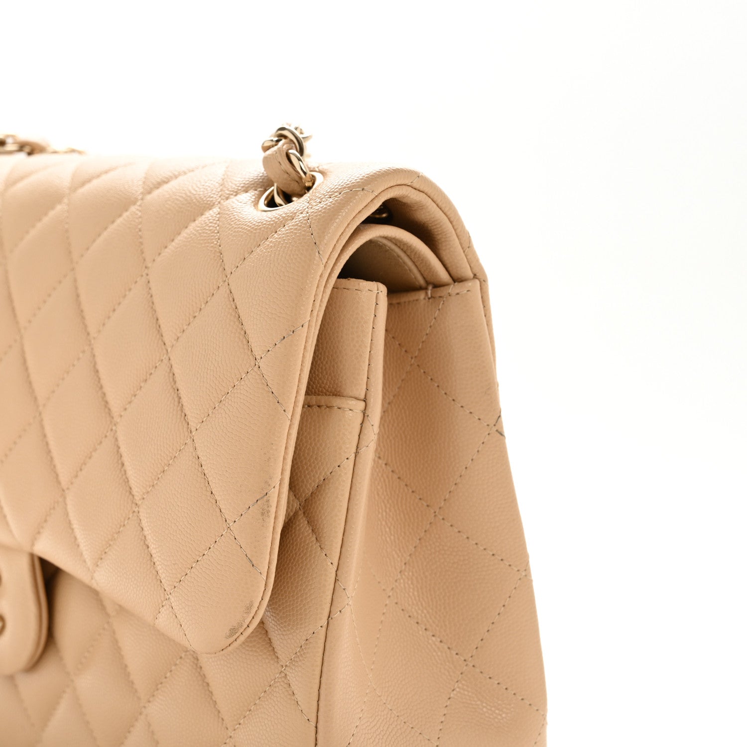 Chanel Caviar Quilted Jumbo Double Flap Beige
