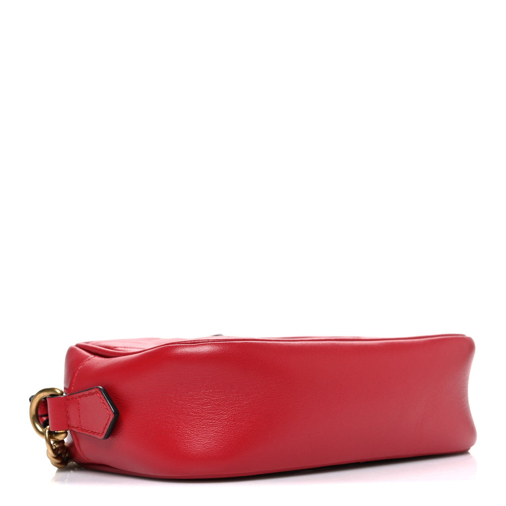 Gucci Calfskin Matelasse Mini GG Marmont Chain Shoulder Bag Hibiscus Red