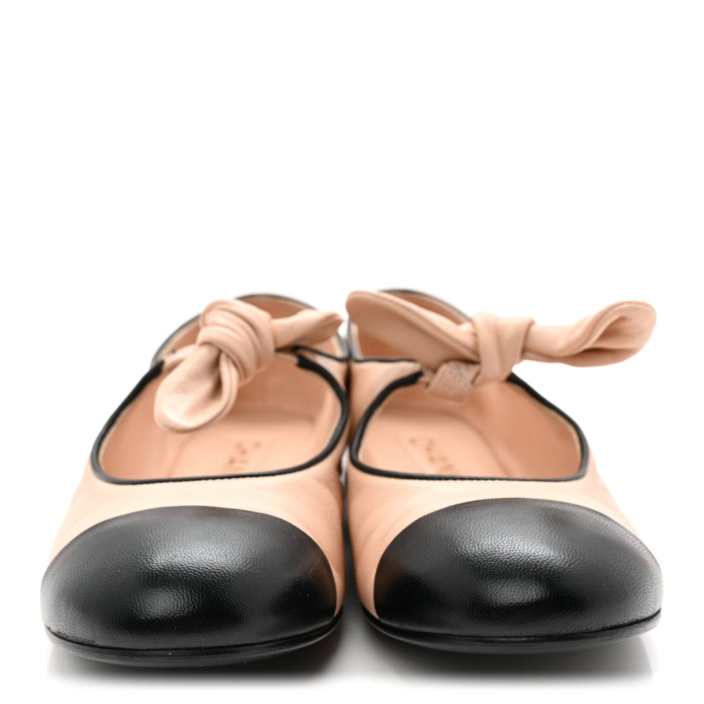 Lambskin Bow Mary Jane Flats 37 Beige Black