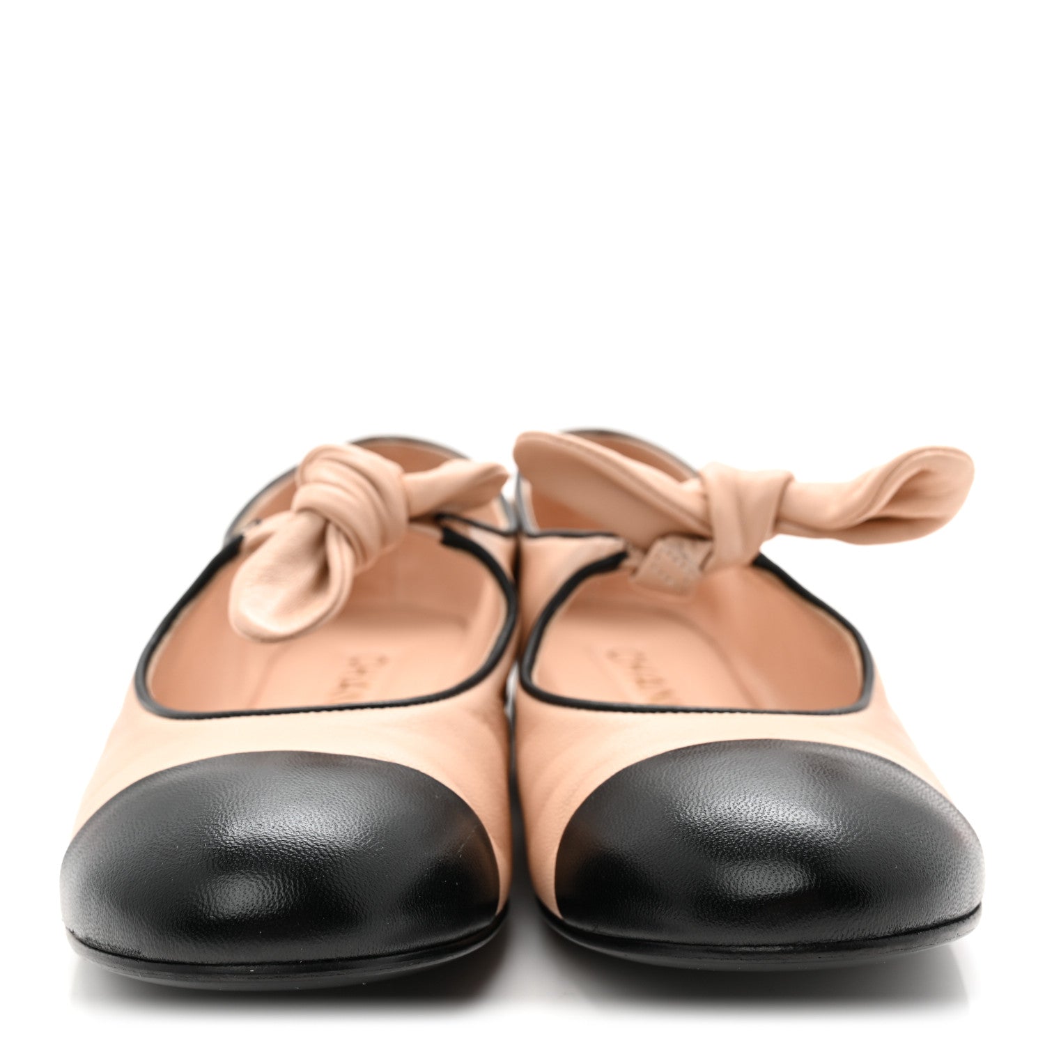Lambskin Bow Mary Jane Flats 37 Beige Black