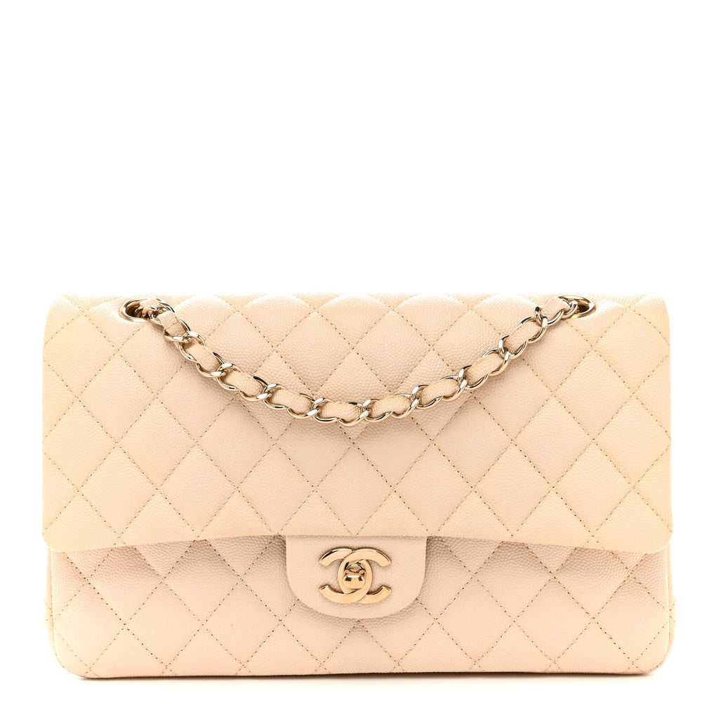 Chanel Caviar Quilted Medium Double Flap Light Beige