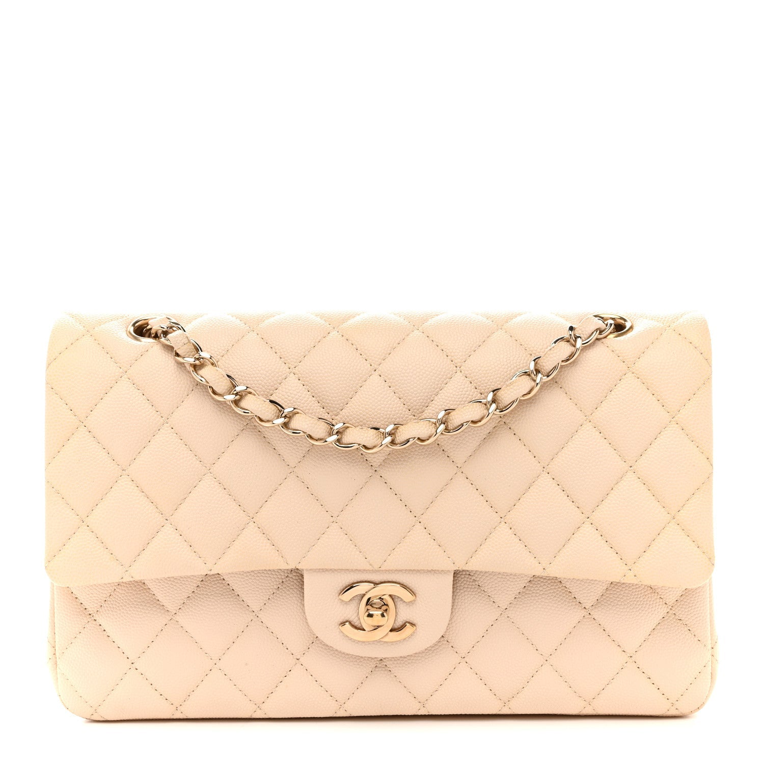 Chanel Caviar Quilted Medium Double Flap Light Beige