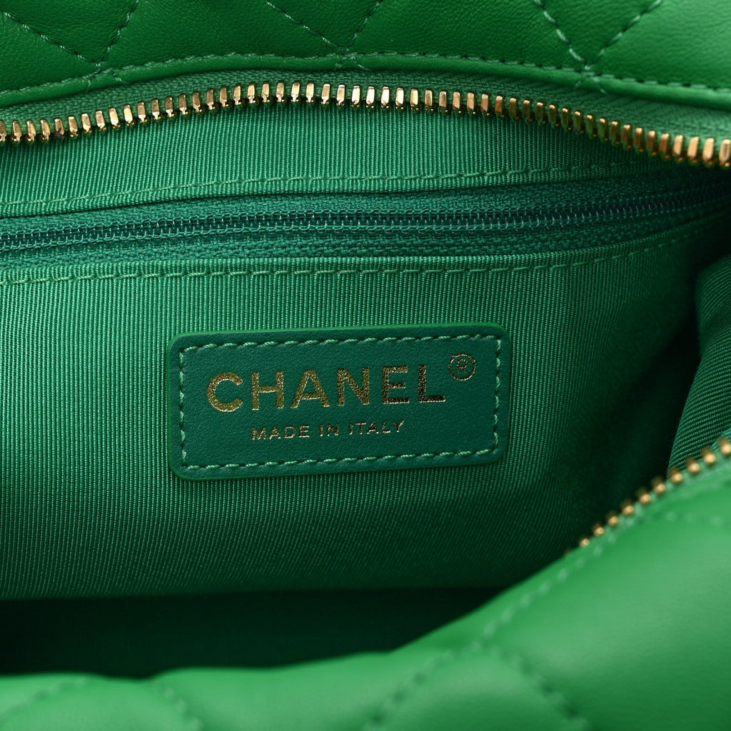 Chanel Lambskin Quilted Large Perfect Meeting Hobo Green