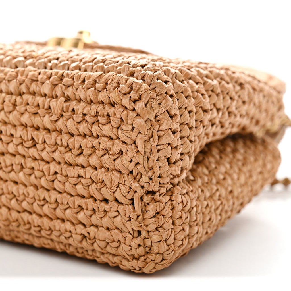 Chanel Braided Raffia Nano Kelly Flap Bag Dark Beige
