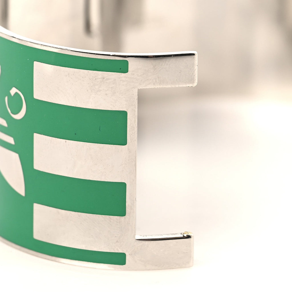 Gucci X ADIDAS Metal Enamel Cuff Bracelet S Silver Green