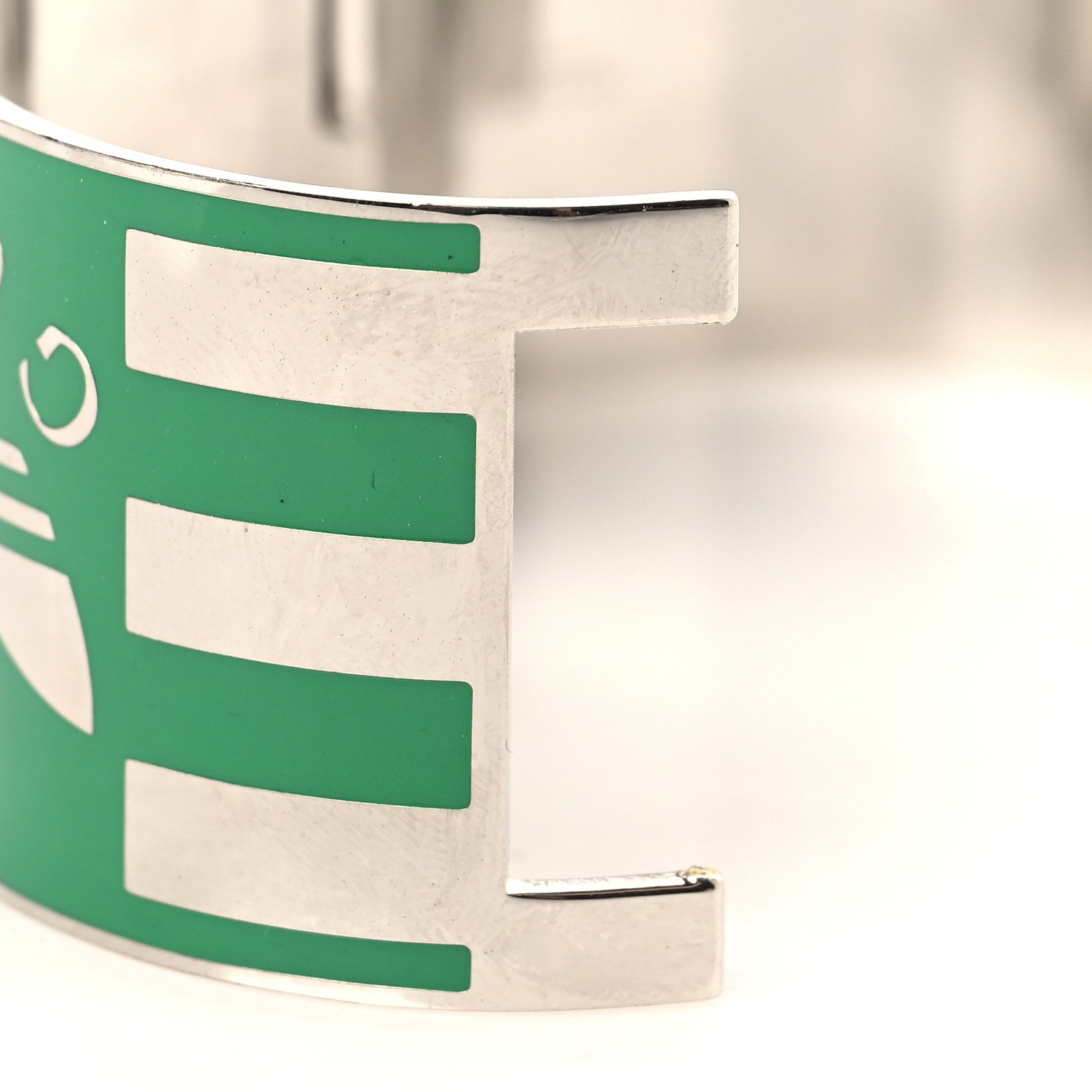 Gucci X ADIDAS Metal Enamel Cuff Bracelet S Silver Green