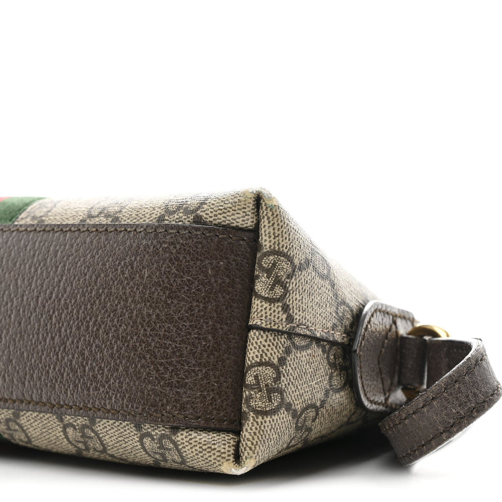 Gucci GG Supreme Monogram Textured Dollar Calfskin Web Small Ophidia Dome Shoulder Bag Beige Ebony New Acero