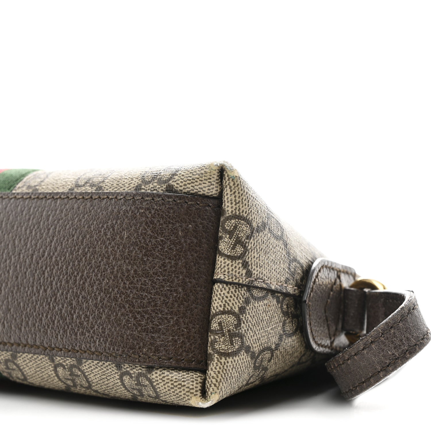 Gucci GG Supreme Monogram Textured Dollar Calfskin Web Small Ophidia Dome Shoulder Bag Beige Ebony New Acero