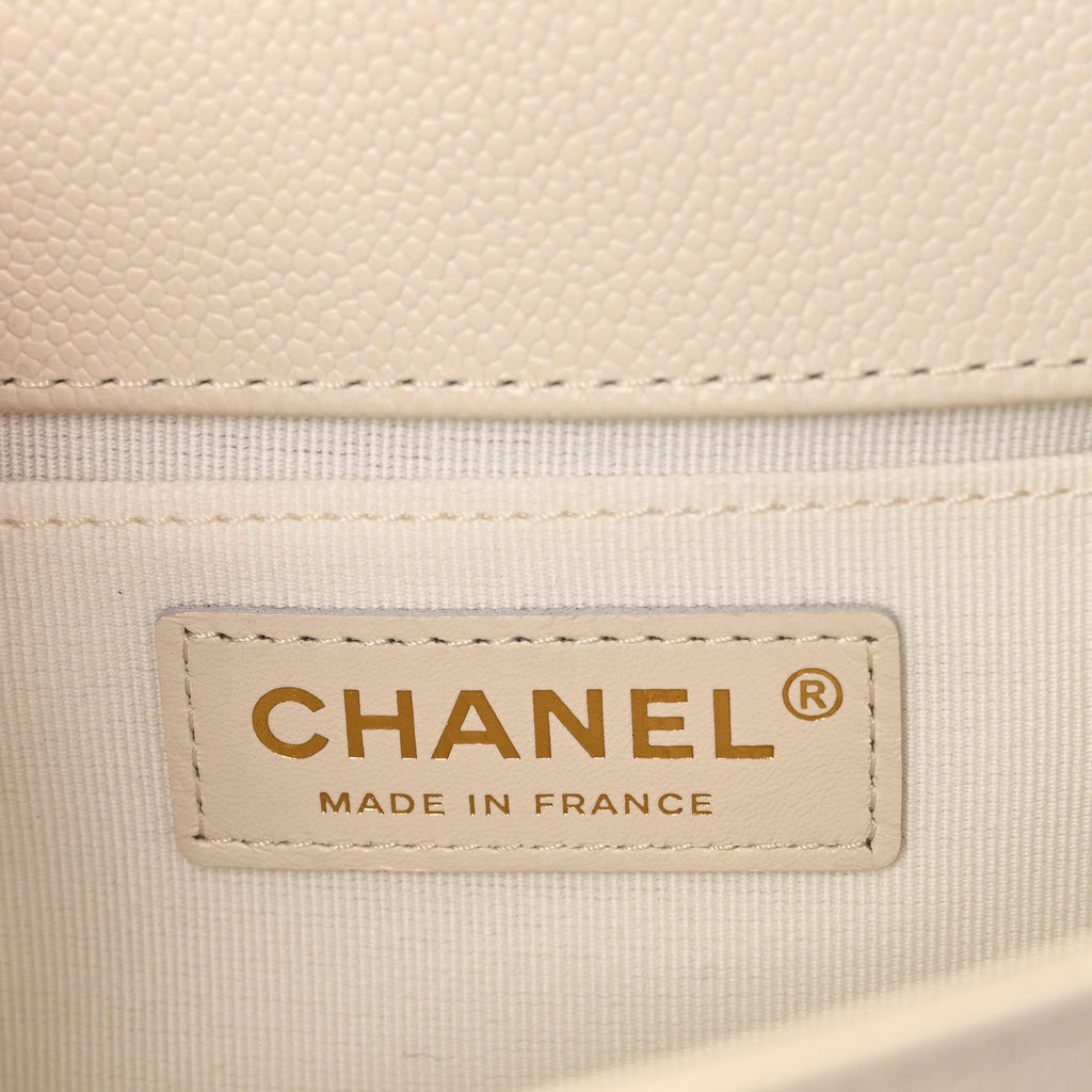Chanel Caviar Chevron Quilted Small Boy Flap White