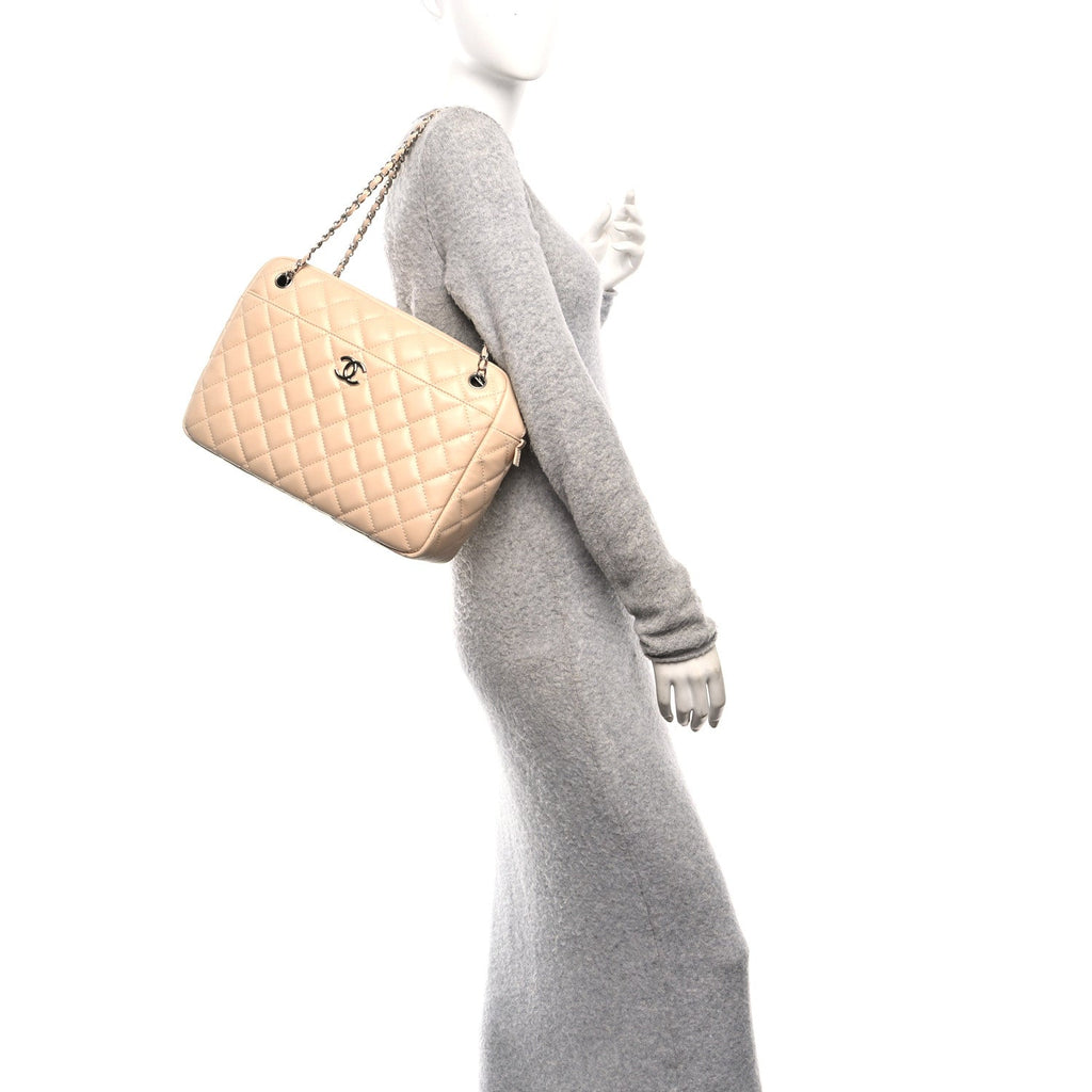 Chanel Shiny Lambskin Quilted Medium Camera Case Beige