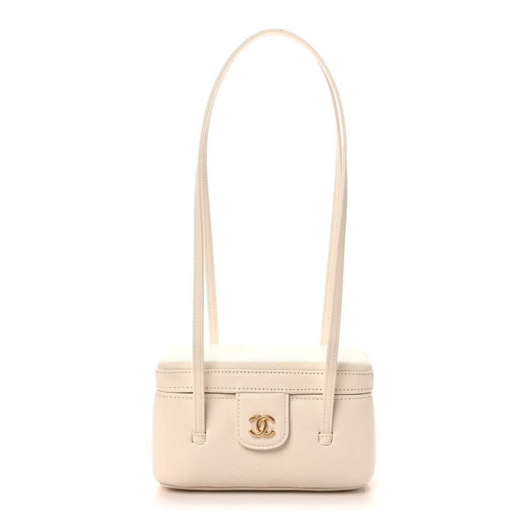 Chanel Shiny Caviar Preppy Coco Long Vanity With Strap White