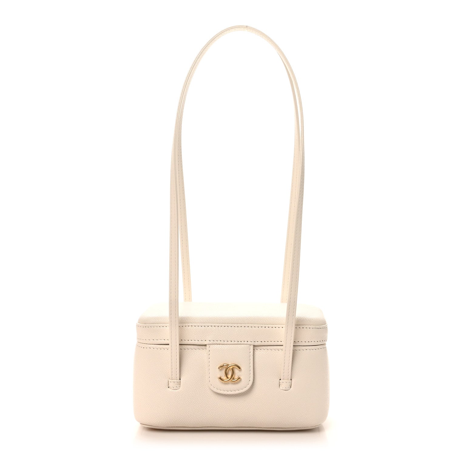 Chanel Shiny Caviar Preppy Coco Long Vanity With Strap White