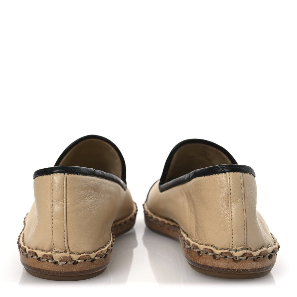 Lambskin Chain CC Mocassin Loafer Espadrilles 36 Beige Black