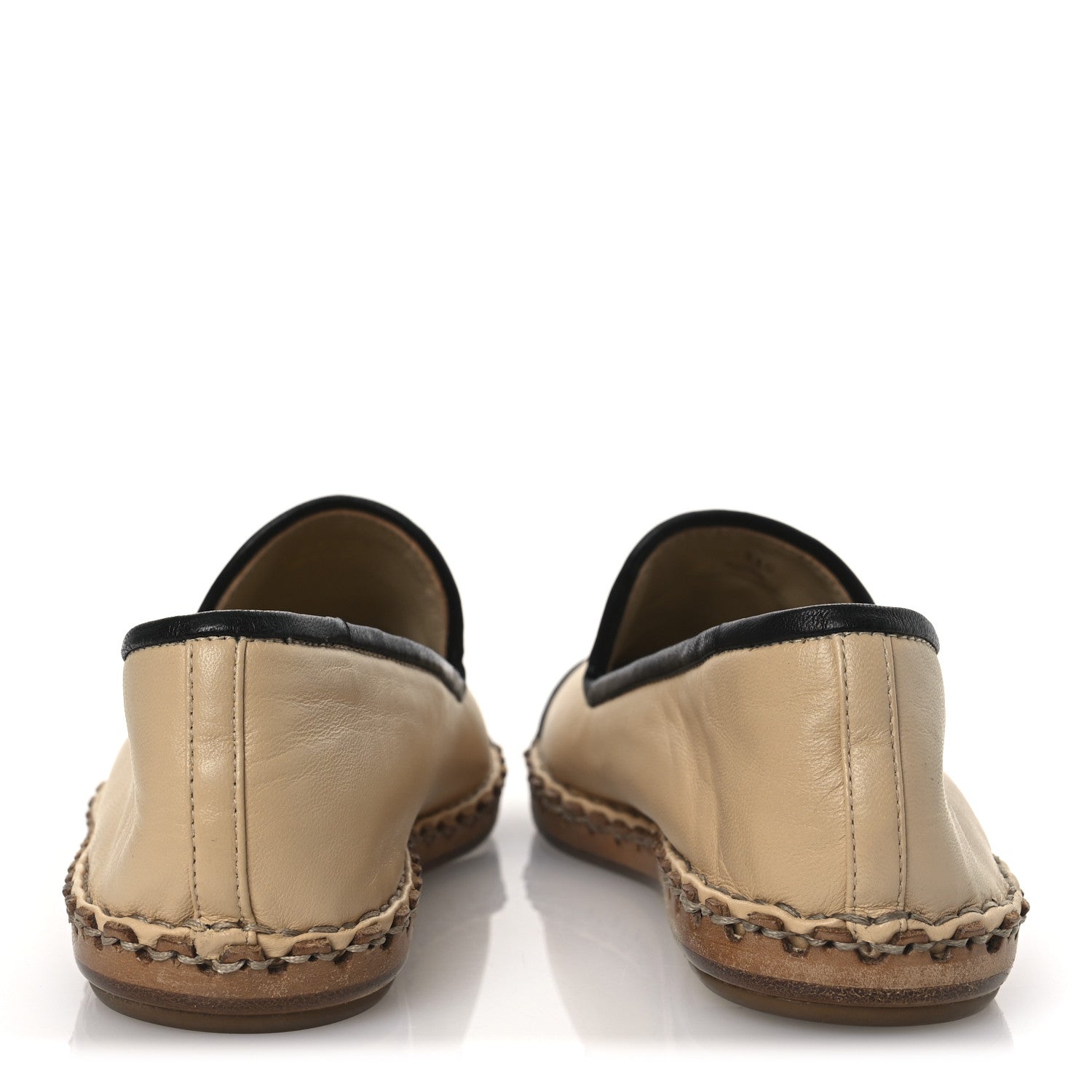Lambskin Chain CC Mocassin Loafer Espadrilles 36 Beige Black