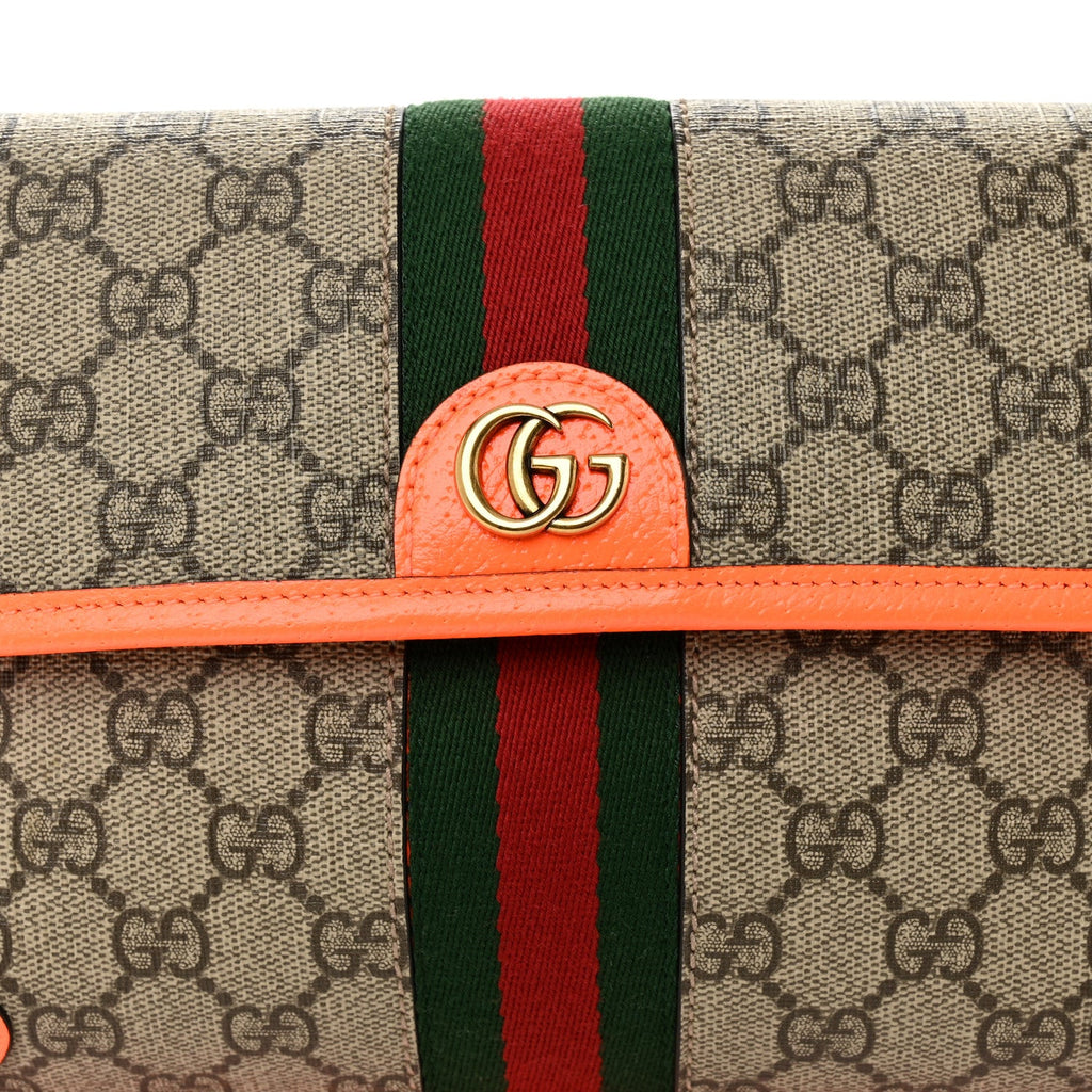 Gucci GG Supreme Monogram Web Small Ophidia Belt Bag Beige Ebony Orange Fluo