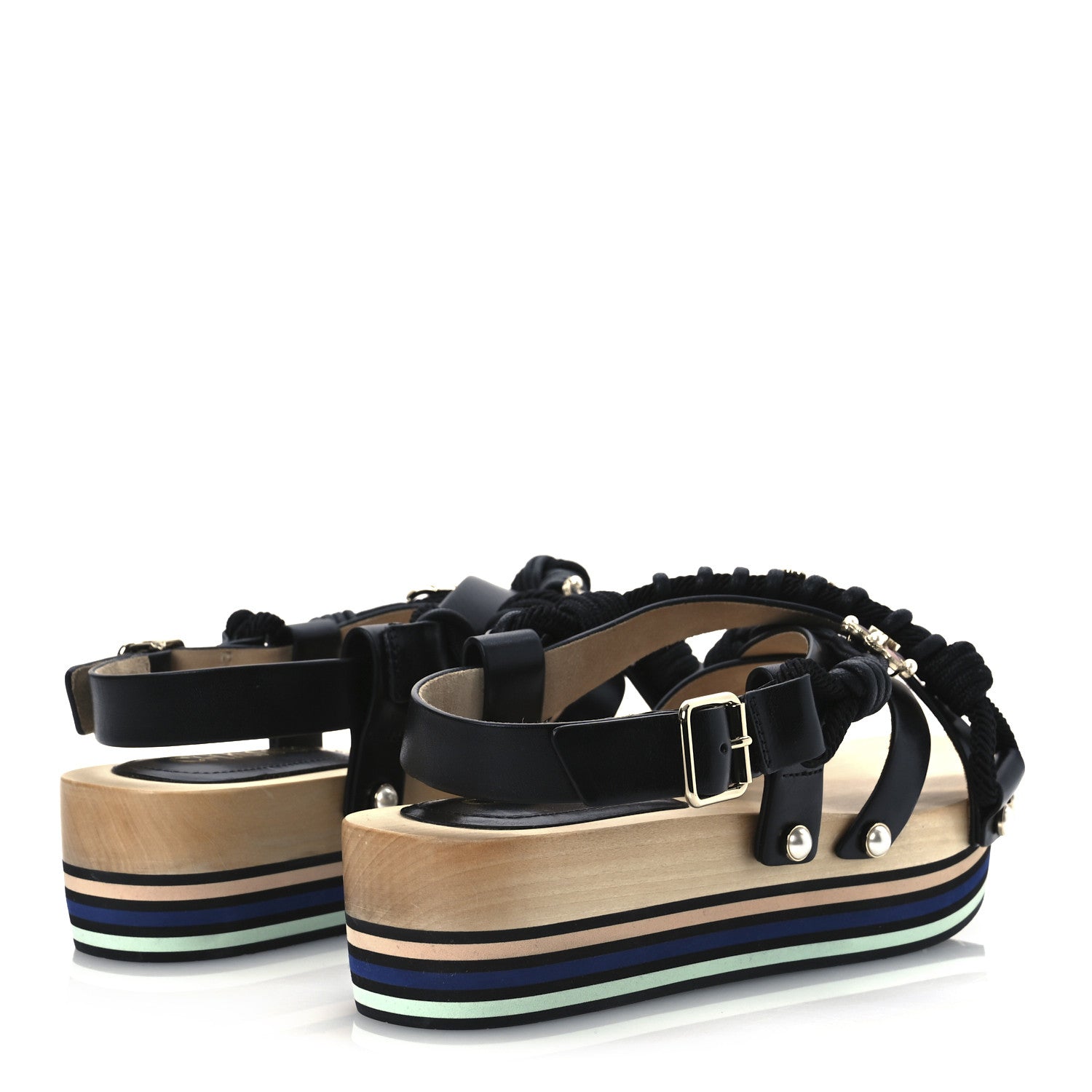 Calfskin Cord Pearl CC Sandals 38 Black