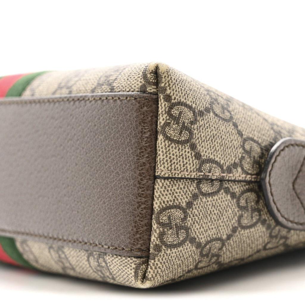 Gucci GG Supreme Monogram Textured Dollar Calfskin Web Small Ophidia Dome Shoulder Bag Beige Ebony New Acero