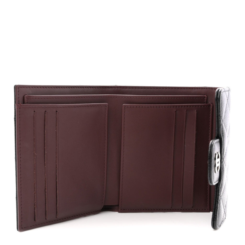 Caviar Quilted Compact Flap Wallet Black