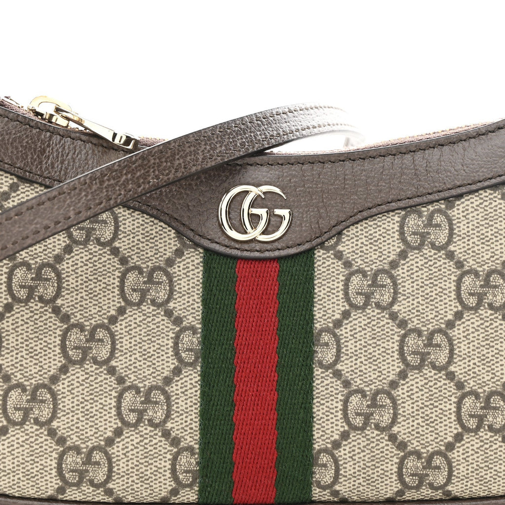 Gucci GG Supreme Monogram Textured Dollar Calfskin Web Mini Ophidia Shoulder Bag Beige Ebony New Acero