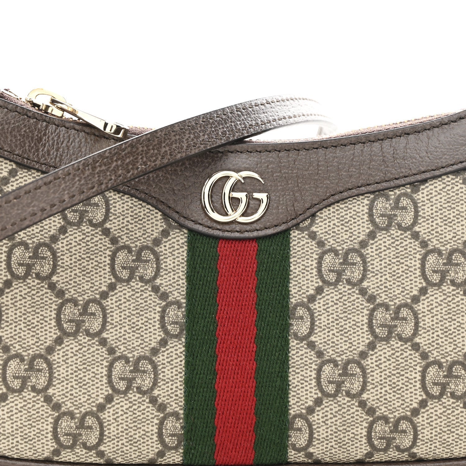 Gucci GG Supreme Monogram Textured Dollar Calfskin Web Mini Ophidia Shoulder Bag Beige Ebony New Acero