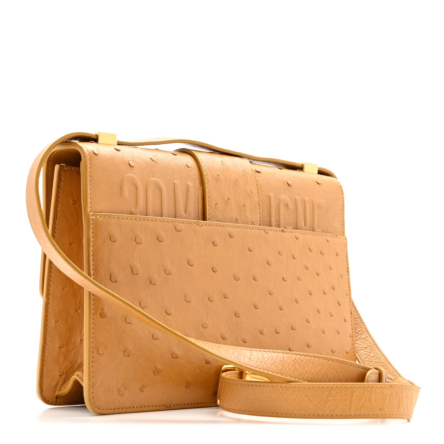 Christian Dior Ostrich 30 Montaigne Flap Bag Brown