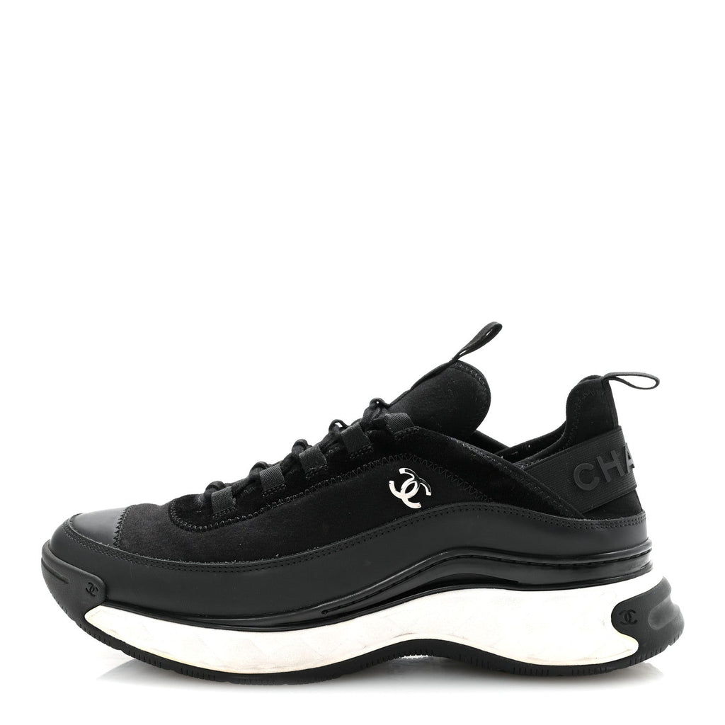Chanel Velvet Calfskin Mixed Fibers Mens CC Sneakers 41 Black